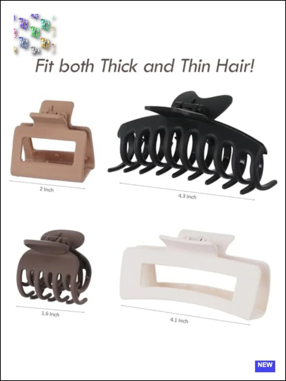 8 Pcs Hair Claw Clips Set - Rectangle, Square, Butterfly - Thick & Thin Hair